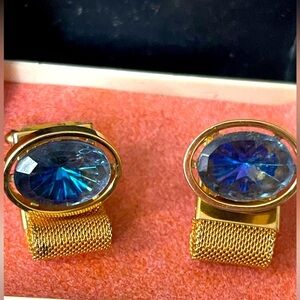 VTG Blue Rhinestone Wraparound Mesh Vintage SWANK Cuff Links USSR